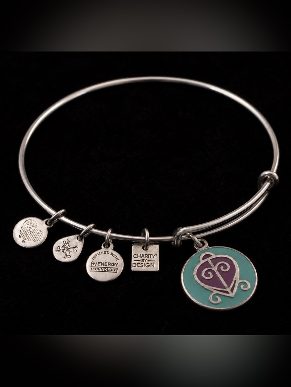 Alex and Ani Charity By Design Heart Bangle Bracelet Silver Tone Expandable